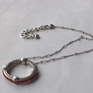 Brighton Global Dream Silver plated Ring Pendant Necklace with Red Beads